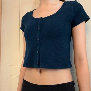 Blue Button-Down Crop Top